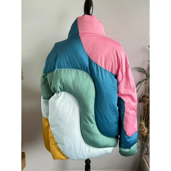 YITAI XL Oversized Puffer Jacket Color Block Quilted High Collar Padded Coat‎ - Picture 4 of 8